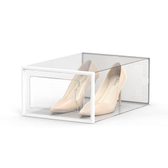 SEE SPRING stacked shoe tower in closet maximizes vertical space and organization