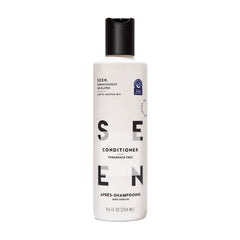 SEEN front packaging of fragrance-free conditioner showing label and seal, gentle formulation benefit