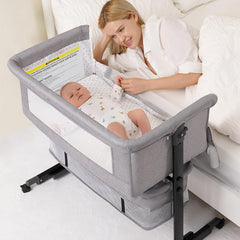 Semphis bassinet front view showing overall design and easy access benefit