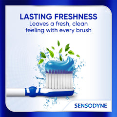 Person brushing with Sensodyne demonstrating quick sensitivity protection while cleaning