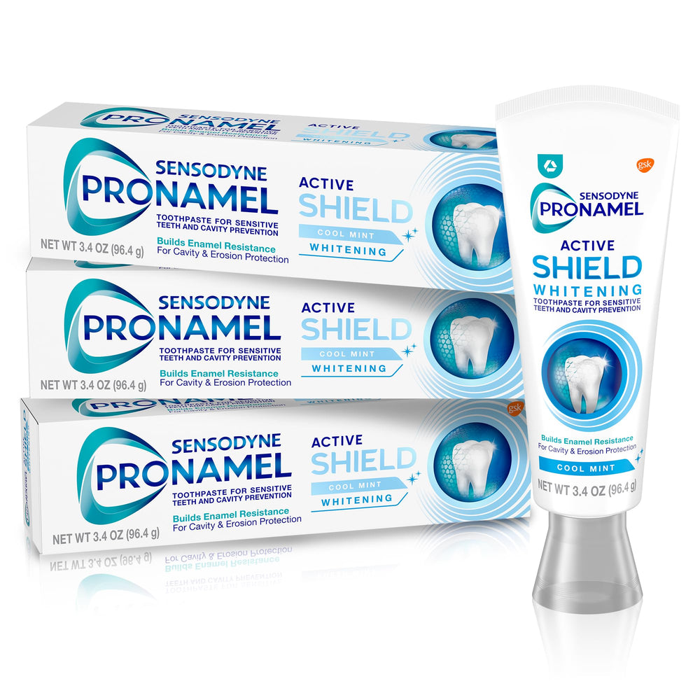 SENSODYNE PRONAMEL frontal del paquete mostrando tubos y beneficio protector