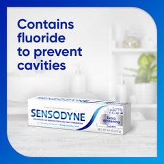 Sensodyne textura de la pasta saliendo del tubo, muestra consistencia suave