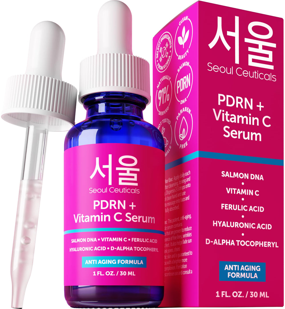 SeoulCeuticals frasco frontal mostrando diseño y marca, atractivo visual
