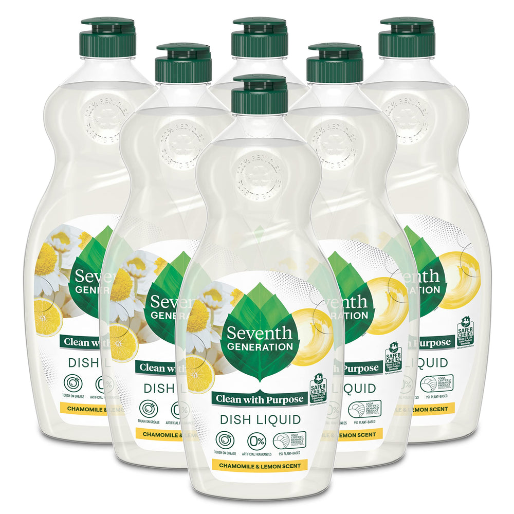Seventh Generation front packaging showing six 19 oz bottles and eco benefits