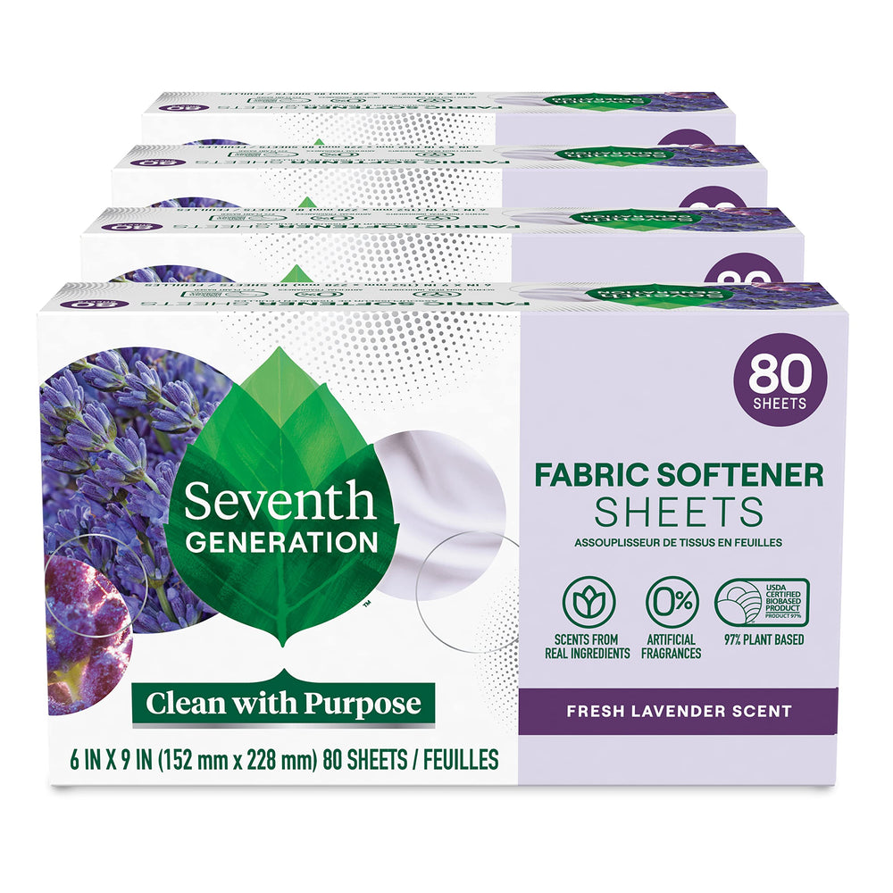 Seventh Generation frente del paquete mostrando cantidad y aroma lavanda