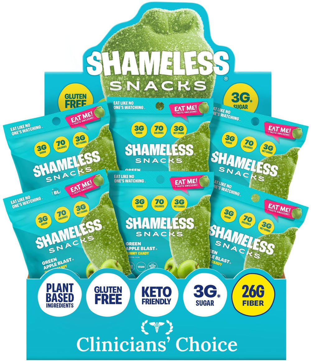Shameless empaque frontal mostrando sabor manzana verde y beneficios keto