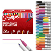 Sharpie frente del empaque mostrando 72 marcadores y organización clara