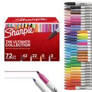 Sharpie frente del empaque mostrando 72 marcadores y organización clara
