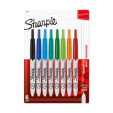 Sharpie frontal del paquete mostrando los ocho colores y colores vibrantes
