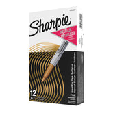 Sharpie marcador oro frontal con embalaje mostrando el producto y brillo