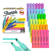 Sharpie paquete frontal mostrando 36 resaltadores para almacenamiento prolongado