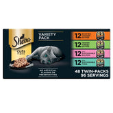 Sheba front packaging showing variety pack and quantity benefit freshness