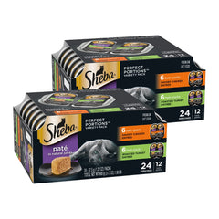 Sheba empaque frontal mostrando porciones dobles y beneficio conveniencia