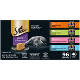 Sheba front packaging showing variety pack and convenient trays for quick serving