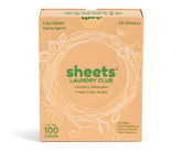 SHEETS LAUNDRY CLUB frente del empaque mostrando ahorro de espacio