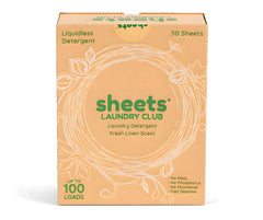 SHEETS LAUNDRY CLUB frente del empaque mostrando ahorro de espacio