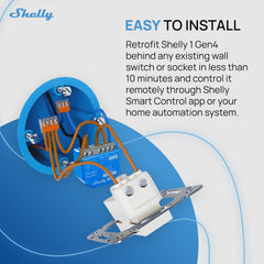 Shelly 1 Gen4 instalado con cables conectados demostrando integración real