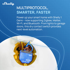 Shelly 1 Gen4 detalle de bornes y contactos secos para instalación segura