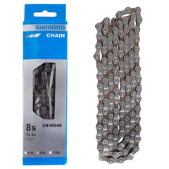 Shimano HG40 vista frontal de la cadena gris con eslabón de conexión, instalación fácil
