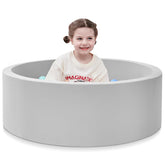SHJADE piscina de bolas frontal gris mostrando seguridad y confort