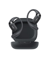 SHOKZ OpenFit 2 front view showing sleek black earhooks and comfortable fit