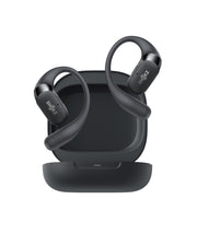 SHOKZ OpenFit 2 front view showing sleek black earhooks and comfortable fit