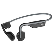 SHOKZ OpenMove frontal gris mostrando diseño open-ear y comodidad