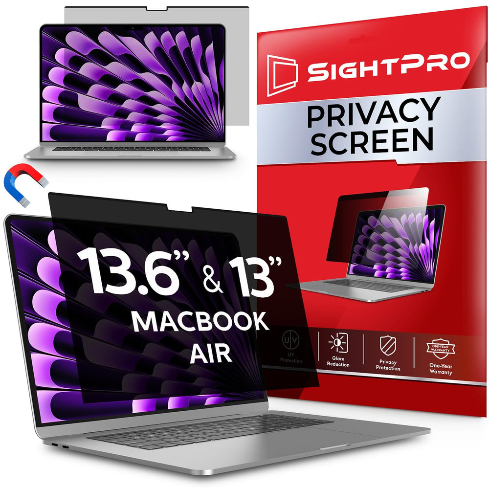 SightPro vista frontal del protector mostrando ajuste exacto para MacBook Air