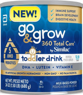 Similac Go & Grow 360 front can showing packaging and benefit for toddler nutrition