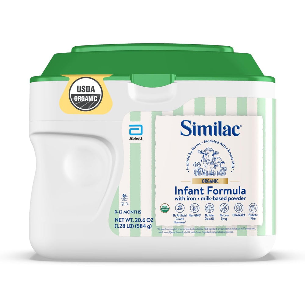 Similac envase frontal mostrando la fórmula orgánica para confianza