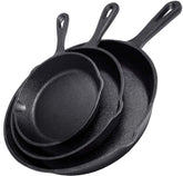 Simple Chef front packaging set showing three pre-seasoned skillets for immediate use