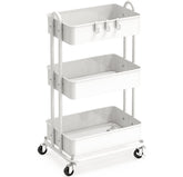 Simple Houseware front view of white 3-tier cart showing storage capacity and neat appearance