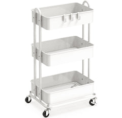 Simple Houseware front view of white 3-tier cart showing storage capacity and neat appearance