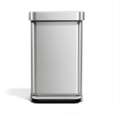 simplehuman front view of 45L rectangular step can showing clean profile and space-saving shape