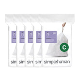 simplehuman paquete Code C frente mostrando 100 bolsas y beneficio de ajuste preciso