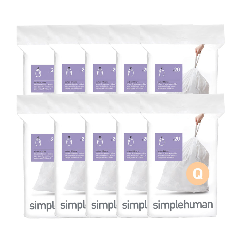 simplehuman front packaging showing Code Q liners and tidy storage benefit
