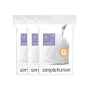 simplehuman empaque frontal Code Q mostrando 60 bolsas y dispensador práctico