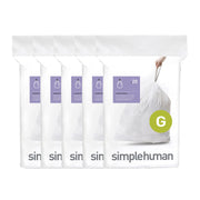 simplehuman paquete frontal de 100 bolsas Code G mostrando el diseño y conveniencia