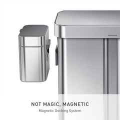 simplehuman magnetic dock attached to trash can demonstrates space-saving, tidy storage