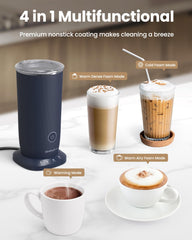 SIMPLETASTE espumador en uso haciendo un latte, resultado estilo cafetería