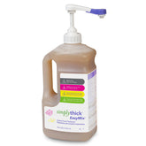 SimplyThick front bottle showing pump and clear labeling, easy dosing benefit