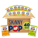 SkinnyPop front packaging showing both Original and White Cheddar for easy identification and quick grab