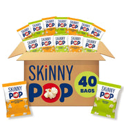 SkinnyPop front packaging showing both Original and White Cheddar for easy identification and quick grab