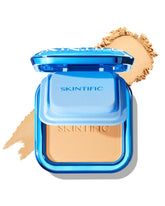 SKINTIFIC polvo compacto frontal mostrando tono 03 Petal y cobertura