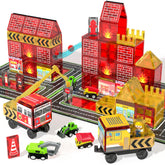 SKTMYY front packaging showing fire truck set and contents, helps choose toy