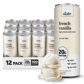 Slate front can showing French Vanilla flavor and protein highlight benefits