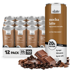 Slate lata frontal mostrando diseño y aporte de proteína