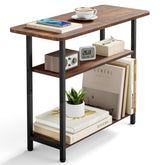 SLEEPING LAMB front view of side table showing compact footprint and rustic finish, maximizes space