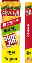 Slim Jim frente del paquete mostrando caja de 18 unidades y conveniencia