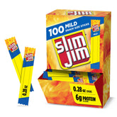 Slim Jim front packaging showing brand and 100-count convenience